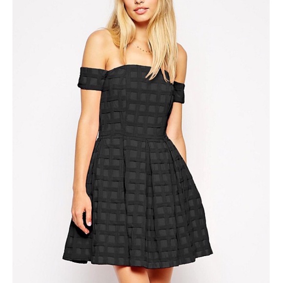 ASOS Dresses & Skirts - ASOS Black Bardot Textured Mini Prom Dress